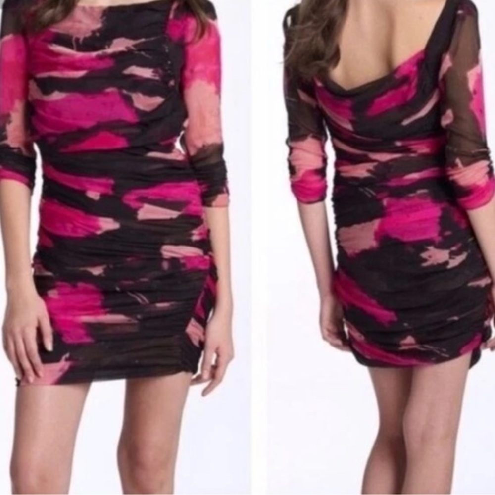 Diane Von Furstenberg Keena Ruched Silk Floral Chiffon Dress - Picture 1 of 5